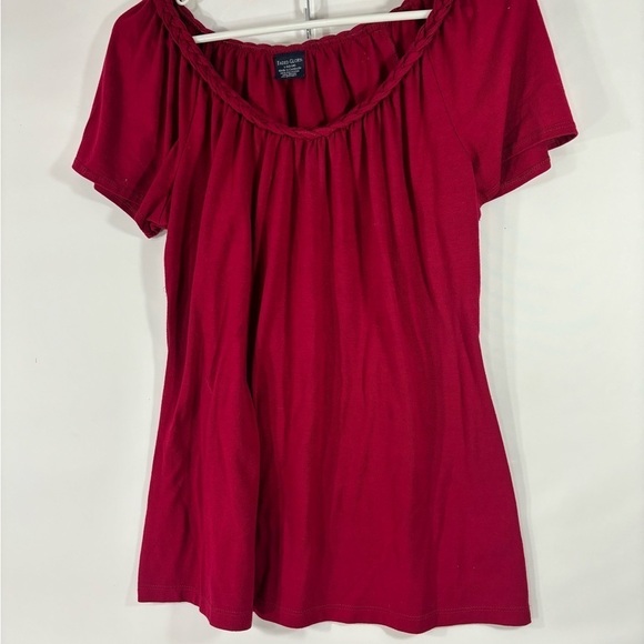Cranberry Red. Short Sleeve Top with Braided Scoop Neckline L 12-14 - Picture 1 of 3